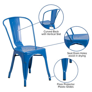 English Elm Perry Commercial Grade Metal Stackable Chair for Indoor and Outdoor Use - Durable Bistro Style Seating Blue CH-31230-BL-GG