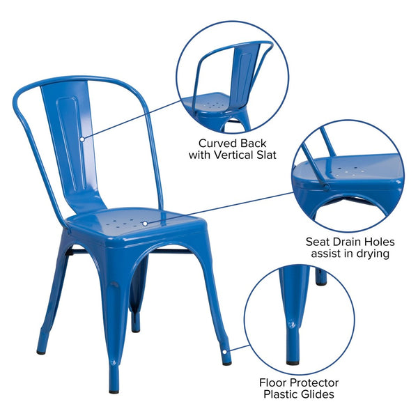 English Elm Perry Commercial Grade Metal Stackable Chair for Indoor and Outdoor Use - Durable Bistro Style Seating Blue CH-31230-BL-GG