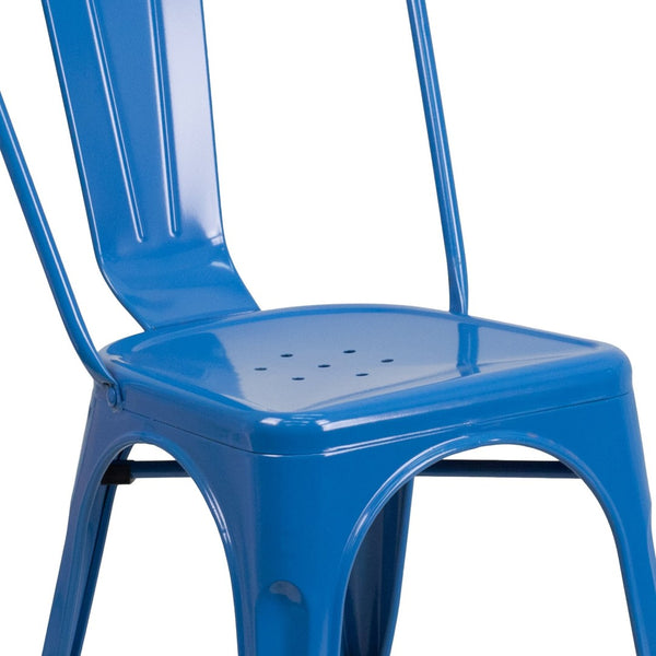 English Elm Perry Commercial Grade Metal Stackable Chair for Indoor and Outdoor Use - Durable Bistro Style Seating Blue CH-31230-BL-GG