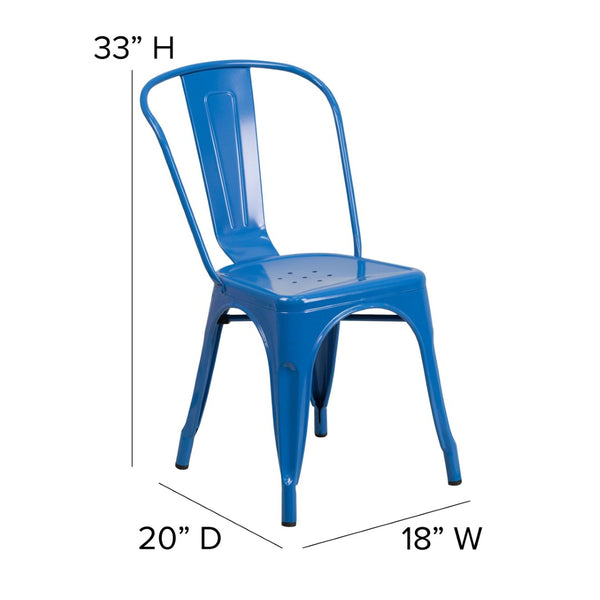 English Elm Perry Commercial Grade Metal Stackable Chair for Indoor-Outdoor Dining, Durable & Stylish Design Teal-Blue Seat/Blue Frame CH-31230-BL-PL1C-GG
