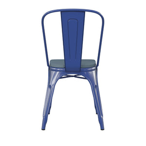 English Elm Perry Commercial Grade Metal Stackable Chair for Indoor-Outdoor Dining, Durable & Stylish Design Teal-Blue Seat/Blue Frame CH-31230-BL-PL1C-GG