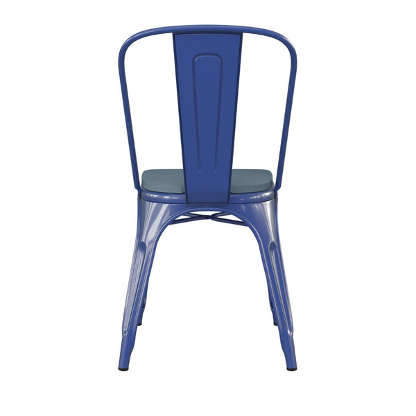 English Elm Perry Commercial Grade Metal Stackable Chair for Indoor-Outdoor Dining, Durable & Stylish Design Teal-Blue Seat/Blue Frame CH-31230-BL-PL1C-GG