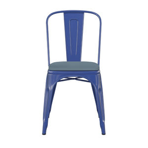 English Elm Perry Commercial Grade Metal Stackable Chair for Indoor-Outdoor Dining, Durable & Stylish Design Teal-Blue Seat/Blue Frame CH-31230-BL-PL1C-GG
