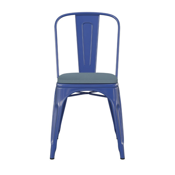 English Elm Perry Commercial Grade Metal Stackable Chair for Indoor-Outdoor Dining, Durable & Stylish Design Teal-Blue Seat/Blue Frame CH-31230-BL-PL1C-GG
