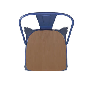English Elm Perry Commercial Grade Metal Stackable Chair for Indoor-Outdoor Dining, Durable & Stylish Design Teak Seat/Blue Frame CH-31230-BL-PL1T-GG