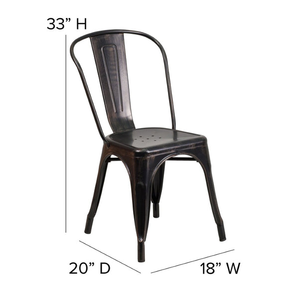 English Elm Perry Commercial Grade Metal Stackable Chair for Indoor and Outdoor Use - Durable Bistro Style Seating Black-Antique Gold CH-31230-BQ-GG