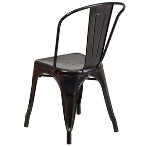 English Elm Perry Commercial Grade Metal Stackable Chair for Indoor and Outdoor Use - Durable Bistro Style Seating Black-Antique Gold CH-31230-BQ-GG