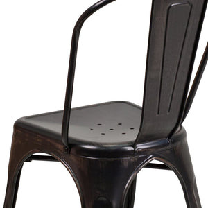English Elm Perry Commercial Grade Metal Stackable Chair for Indoor and Outdoor Use - Durable Bistro Style Seating Black-Antique Gold CH-31230-BQ-GG