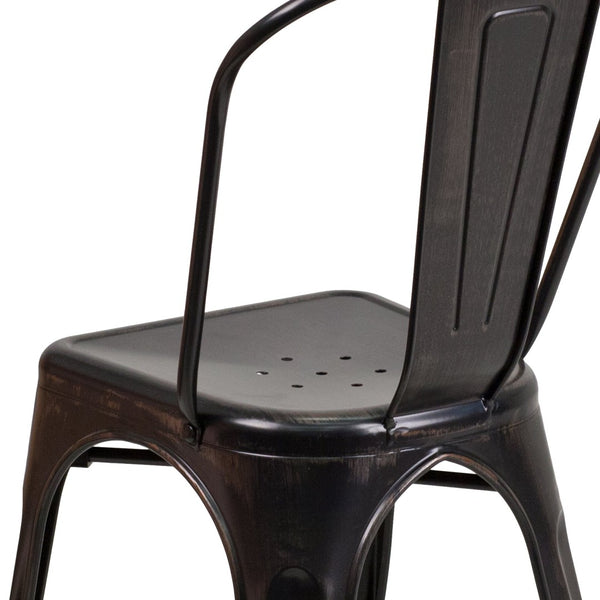 English Elm Perry Commercial Grade Metal Stackable Chair for Indoor and Outdoor Use - Durable Bistro Style Seating Black-Antique Gold CH-31230-BQ-GG