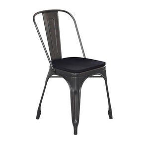 English Elm Perry Commercial Grade Metal Stackable Chair for Indoor-Outdoor Dining, Durable & Stylish Design Black Seat/Black-Antique Gold Frame CH-31230-BQ-PL1B-GG