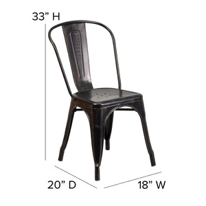 English Elm Perry Commercial Grade Metal Stackable Chair for Indoor-Outdoor Dining, Durable & Stylish Design Black Seat/Black-Antique Gold Frame CH-31230-BQ-PL1B-GG