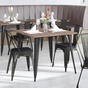 English Elm Perry Commercial Grade Metal Stackable Chair for Indoor-Outdoor Dining, Durable & Stylish Design Black Seat/Black-Antique Gold Frame CH-31230-BQ-PL1B-GG