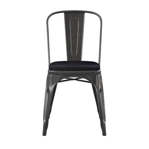English Elm Perry Commercial Grade Metal Stackable Chair for Indoor-Outdoor Dining, Durable & Stylish Design Black Seat/Black-Antique Gold Frame CH-31230-BQ-PL1B-GG