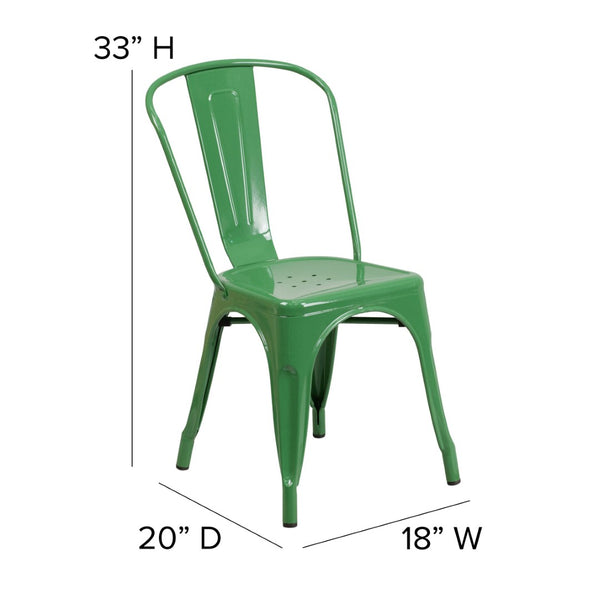 English Elm Perry Commercial Grade Metal Stackable Chair for Indoor and Outdoor Use - Durable Bistro Style Seating Green CH-31230-GN-GG