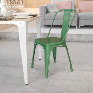 English Elm Perry Commercial Grade Metal Stackable Chair for Indoor and Outdoor Use - Durable Bistro Style Seating Green CH-31230-GN-GG
