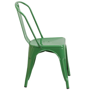 English Elm Perry Commercial Grade Metal Stackable Chair for Indoor and Outdoor Use - Durable Bistro Style Seating Green CH-31230-GN-GG