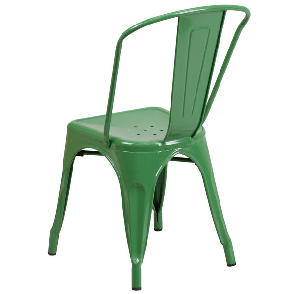 English Elm Perry Commercial Grade Metal Stackable Chair for Indoor and Outdoor Use - Durable Bistro Style Seating Green CH-31230-GN-GG