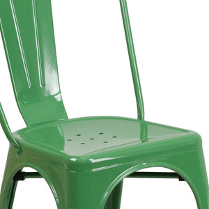 English Elm Perry Commercial Grade Metal Stackable Chair for Indoor and Outdoor Use - Durable Bistro Style Seating Green CH-31230-GN-GG