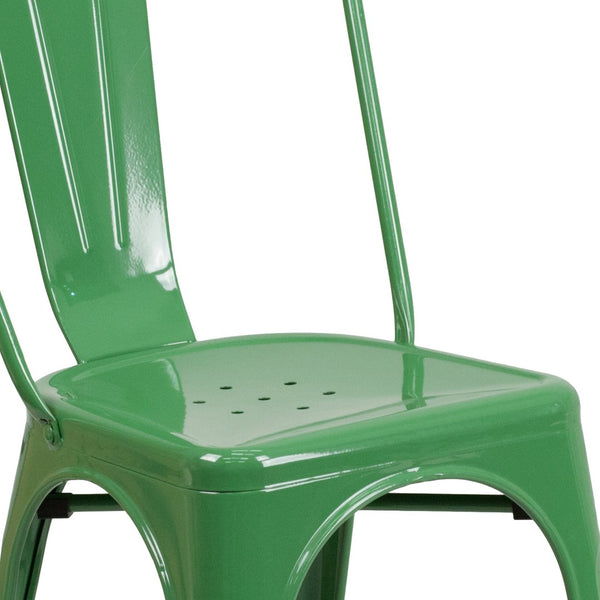 English Elm Perry Commercial Grade Metal Stackable Chair for Indoor and Outdoor Use - Durable Bistro Style Seating Green CH-31230-GN-GG