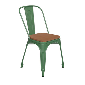 English Elm Perry Commercial Grade Metal Stackable Chair for Indoor-Outdoor Dining, Durable & Stylish Design Teak Seat/Green Frame CH-31230-GN-PL1T-GG