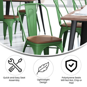 English Elm Perry Commercial Grade Metal Stackable Chair for Indoor-Outdoor Dining, Durable & Stylish Design Teak Seat/Green Frame CH-31230-GN-PL1T-GG
