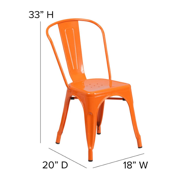 English Elm Perry Commercial Grade Metal Stackable Chair for Indoor and Outdoor Use - Durable Bistro Style Seating Orange CH-31230-OR-GG