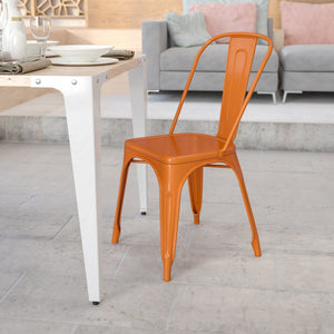 English Elm Perry Commercial Grade Metal Stackable Chair for Indoor and Outdoor Use - Durable Bistro Style Seating Orange CH-31230-OR-GG