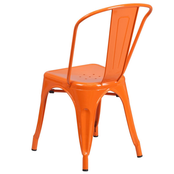 English Elm Perry Commercial Grade Metal Stackable Chair for Indoor and Outdoor Use - Durable Bistro Style Seating Orange CH-31230-OR-GG