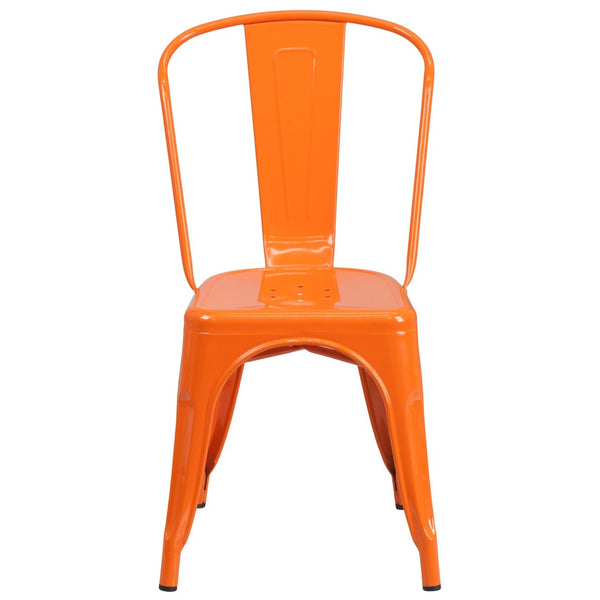 English Elm Perry Commercial Grade Metal Stackable Chair for Indoor and Outdoor Use - Durable Bistro Style Seating Orange CH-31230-OR-GG