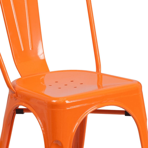 English Elm Perry Commercial Grade Metal Stackable Chair for Indoor and Outdoor Use - Durable Bistro Style Seating Orange CH-31230-OR-GG