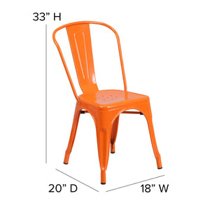 English Elm Perry Commercial Grade Metal Stackable Chair for Indoor-Outdoor Dining, Durable & Stylish Design Teak Seat/Orange Frame CH-31230-OR-PL1T-GG