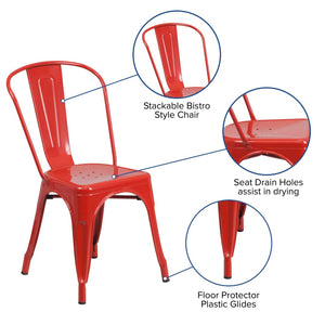 English Elm Perry Commercial Grade Metal Stackable Chair for Indoor and Outdoor Use - Durable Bistro Style Seating Red CH-31230-RED-GG