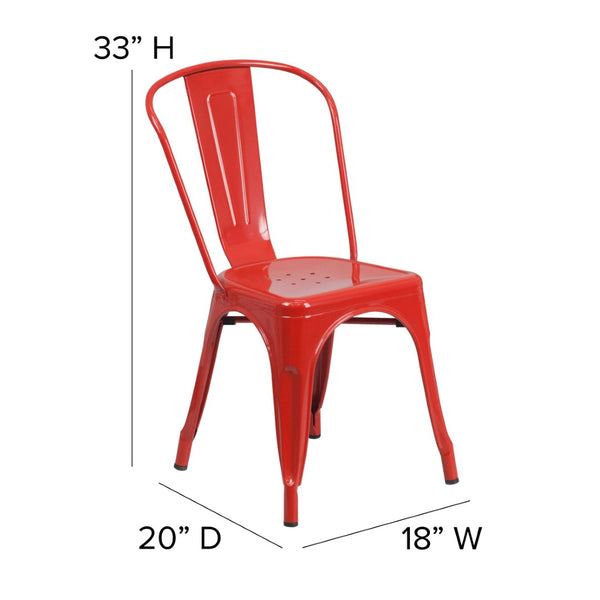 English Elm Perry Commercial Grade Metal Stackable Chair for Indoor and Outdoor Use - Durable Bistro Style Seating Red CH-31230-RED-GG