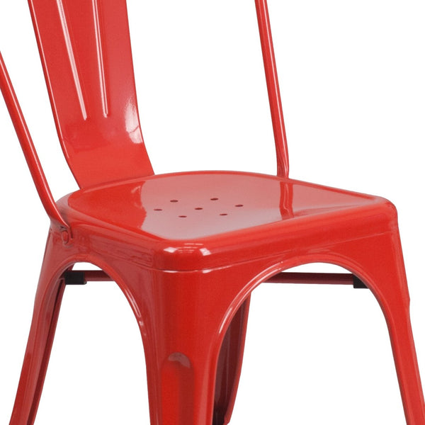 English Elm Perry Commercial Grade Metal Stackable Chair for Indoor and Outdoor Use - Durable Bistro Style Seating Red CH-31230-RED-GG