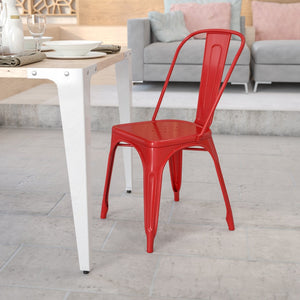 English Elm Perry Commercial Grade Metal Stackable Chair for Indoor and Outdoor Use - Durable Bistro Style Seating Red CH-31230-RED-GG