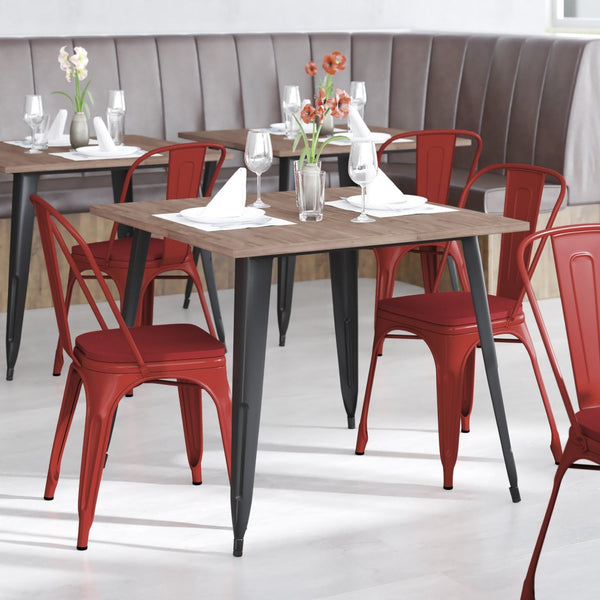 English Elm Perry Commercial Grade Metal Stackable Chair for Indoor-Outdoor Dining, Durable & Stylish Design Red Seat/Red Frame CH-31230-RED-PL1R-GG