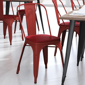 English Elm Perry Commercial Grade Metal Stackable Chair for Indoor-Outdoor Dining, Durable & Stylish Design Red Seat/Red Frame CH-31230-RED-PL1R-GG