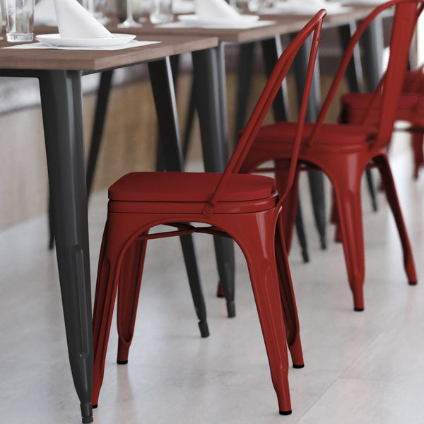 English Elm Perry Commercial Grade Metal Stackable Chair for Indoor-Outdoor Dining, Durable & Stylish Design Red Seat/Red Frame CH-31230-RED-PL1R-GG
