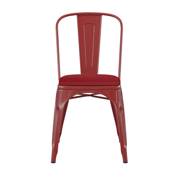 English Elm Perry Commercial Grade Metal Stackable Chair for Indoor-Outdoor Dining, Durable & Stylish Design Red Seat/Red Frame CH-31230-RED-PL1R-GG