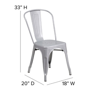 English Elm Perry Commercial Grade Metal Stackable Chair for Indoor and Outdoor Use - Durable Bistro Style Seating Silver CH-31230-SIL-GG