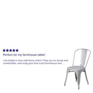 English Elm Perry Commercial Grade Metal Stackable Chair for Indoor and Outdoor Use - Durable Bistro Style Seating Silver CH-31230-SIL-GG