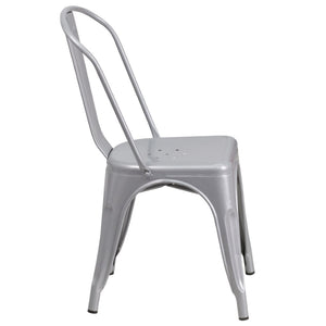 English Elm Perry Commercial Grade Metal Stackable Chair for Indoor and Outdoor Use - Durable Bistro Style Seating Silver CH-31230-SIL-GG
