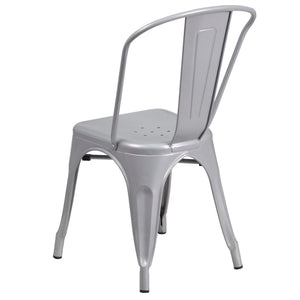 English Elm Perry Commercial Grade Metal Stackable Chair for Indoor and Outdoor Use - Durable Bistro Style Seating Silver CH-31230-SIL-GG