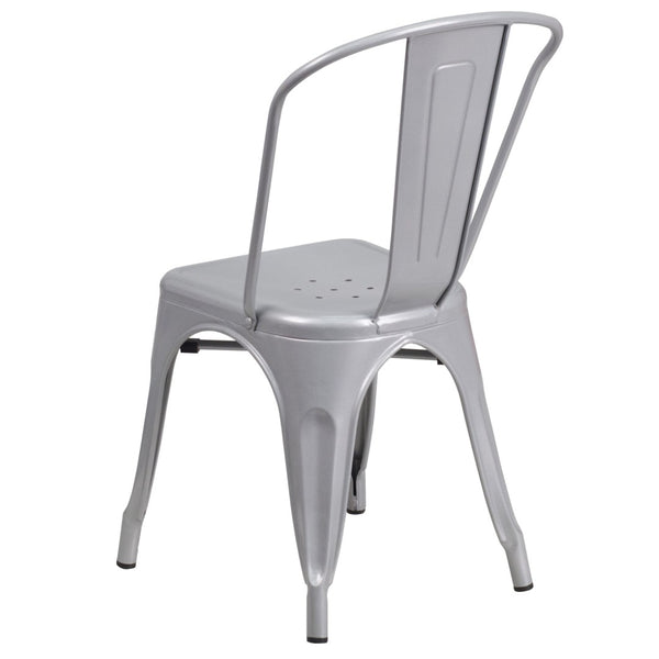 English Elm Perry Commercial Grade Metal Stackable Chair for Indoor and Outdoor Use - Durable Bistro Style Seating Silver CH-31230-SIL-GG