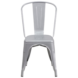 English Elm Perry Commercial Grade Metal Stackable Chair for Indoor and Outdoor Use - Durable Bistro Style Seating Silver CH-31230-SIL-GG