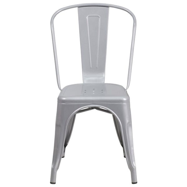 English Elm Perry Commercial Grade Metal Stackable Chair for Indoor and Outdoor Use - Durable Bistro Style Seating Silver CH-31230-SIL-GG