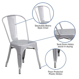 English Elm Perry Commercial Grade Metal Stackable Chair for Indoor and Outdoor Use - Durable Bistro Style Seating Silver CH-31230-SIL-GG
