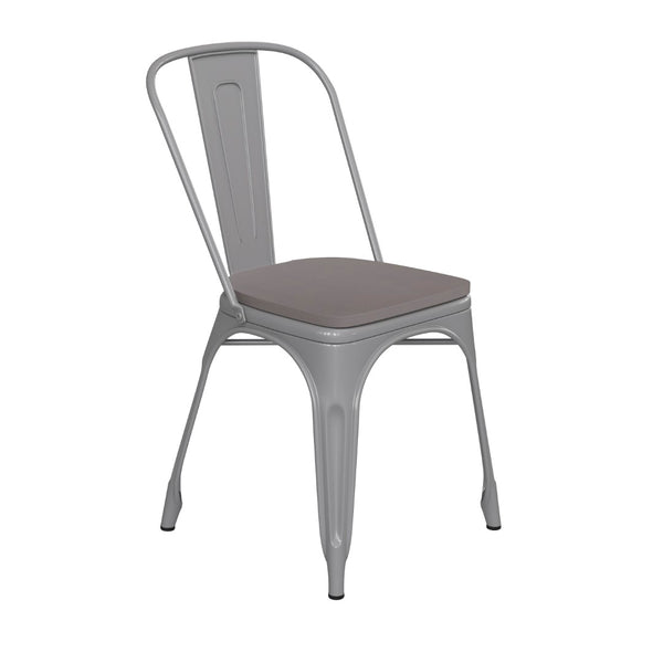 English Elm Perry Commercial Grade Metal Stackable Chair for Indoor-Outdoor Dining, Durable & Stylish Design Gray Seat/Silver Frame CH-31230-SIL-PL1G-GG