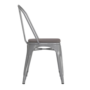 English Elm Perry Commercial Grade Metal Stackable Chair for Indoor-Outdoor Dining, Durable & Stylish Design Gray Seat/Silver Frame CH-31230-SIL-PL1G-GG