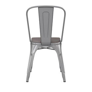English Elm Perry Commercial Grade Metal Stackable Chair for Indoor-Outdoor Dining, Durable & Stylish Design Gray Seat/Silver Frame CH-31230-SIL-PL1G-GG